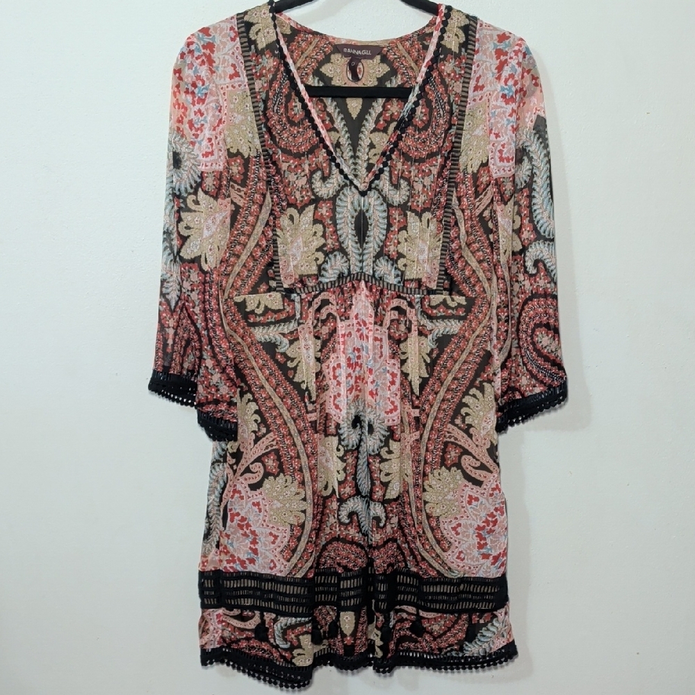 Ranna Gill Anthropolologie Joss Kimono Dress Blue Red Boho Paisley Womens Size 0